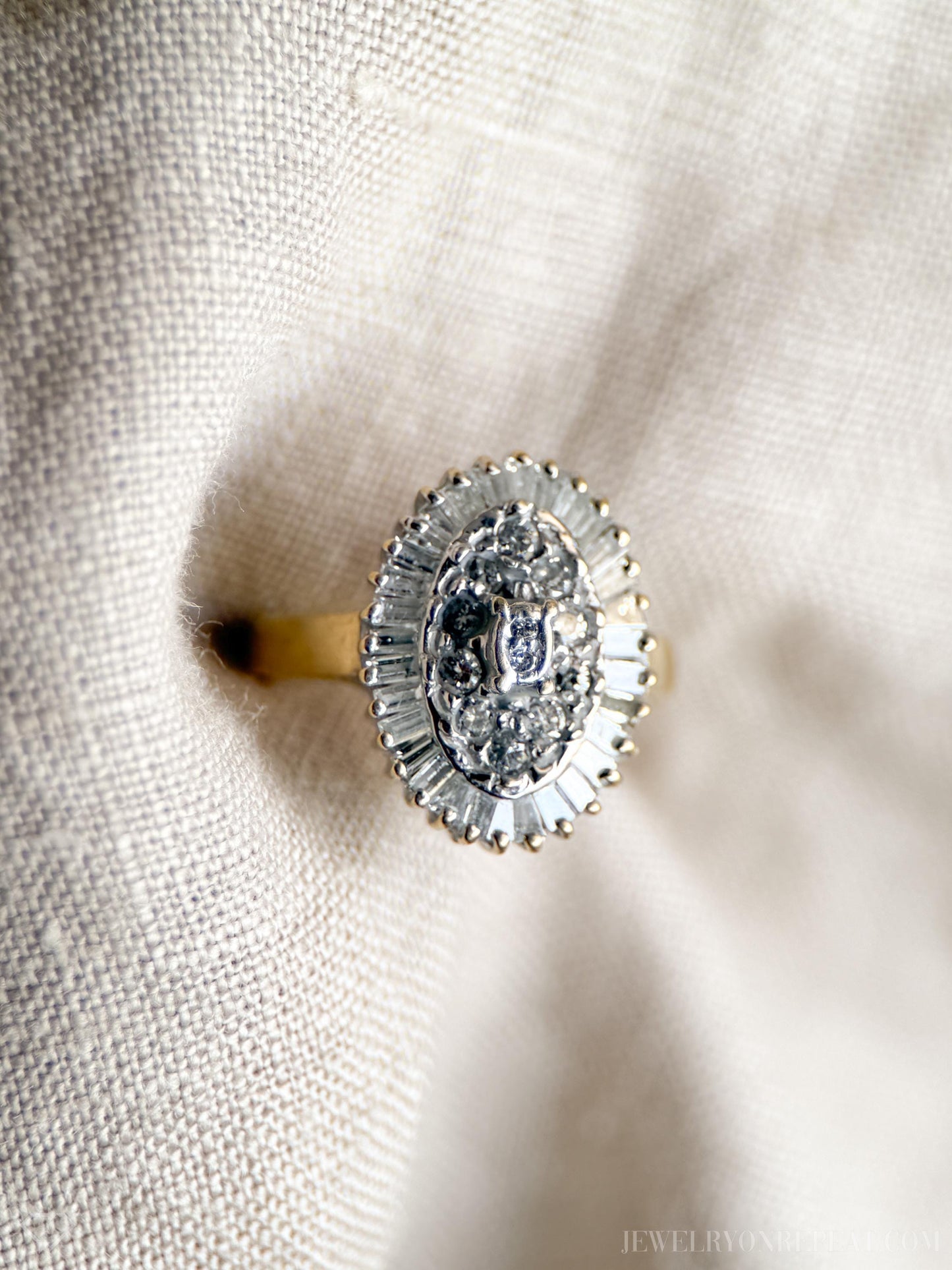 Vintage 1990s Diamond Engagement Ring, 14k Gold Cluster Halo Design • One-of-a-kind Bridal Jewelry