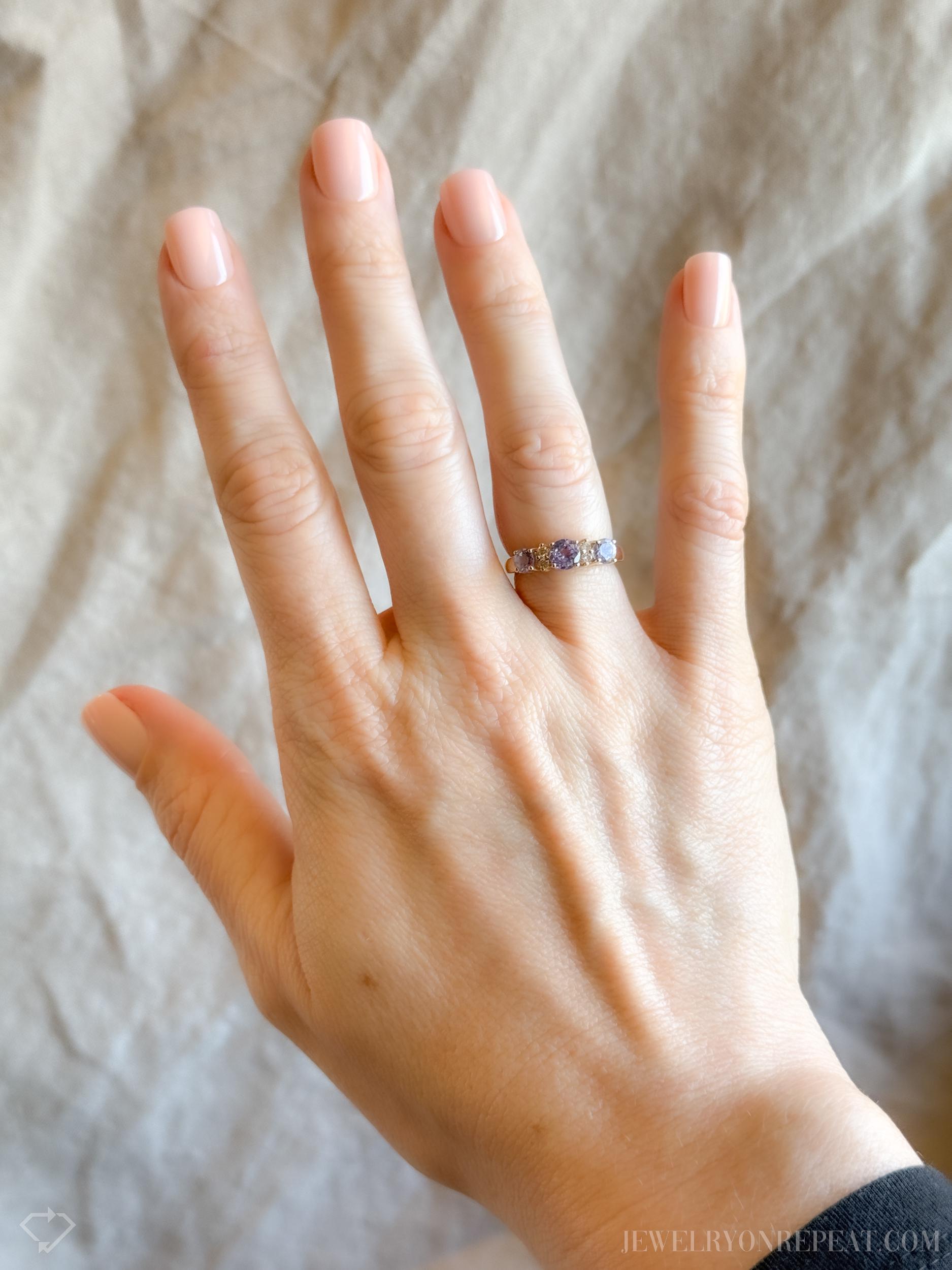 Vintage Tanzanite and Diamond Ring, 14k Gold, Prong Set Gemstone Band, Anniversary Ring
