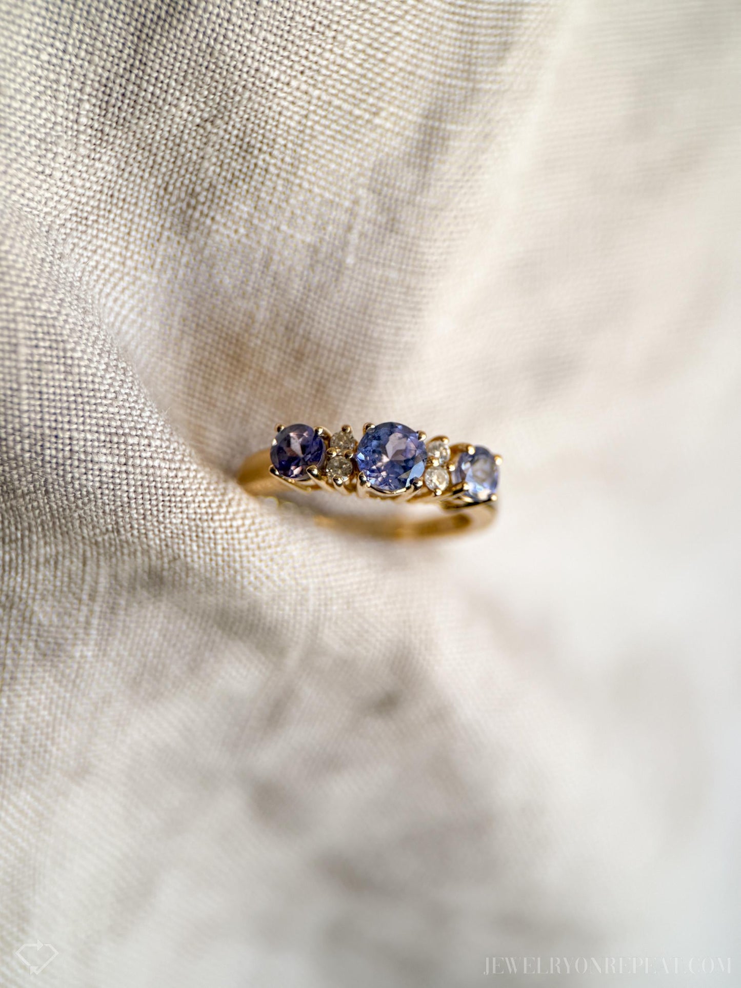 Vintage Tanzanite and Diamond Ring, 14k Gold, Prong Set Gemstone Band, Anniversary Ring