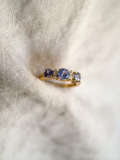 Vintage Tanzanite and Diamond Ring, 14k Gold, Prong Set Gemstone Band, Anniversary Ring