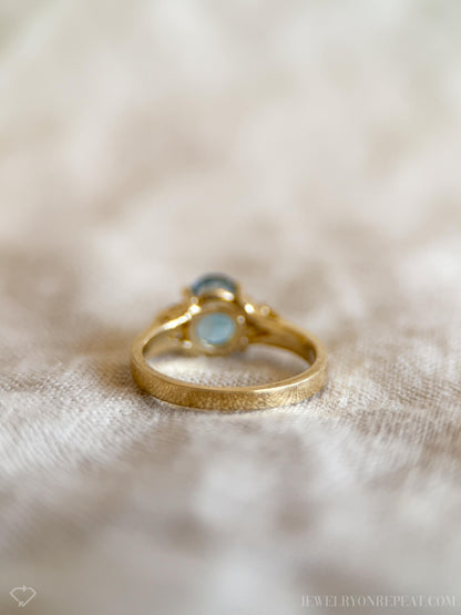 Vintage Blue Topaz and Diamond Engagement Ring, Oval Cut, 14k Gold, Alternative Bridal Ring