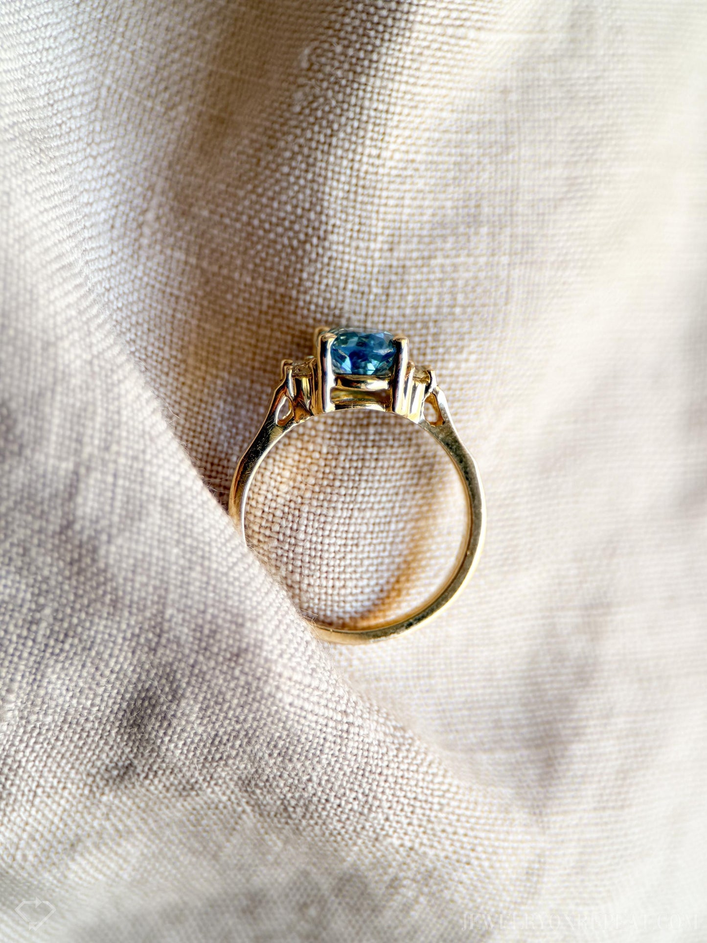 Vintage Blue Topaz and Diamond Engagement Ring, Oval Cut, 14k Gold, Alternative Bridal Ring