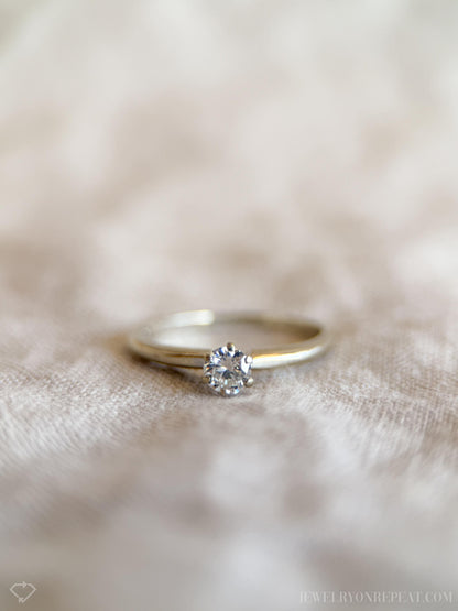Vintage Diamond Engagement Ring, Round Cut, 14k White Gold, 1990s Solitaire Bridal Ring