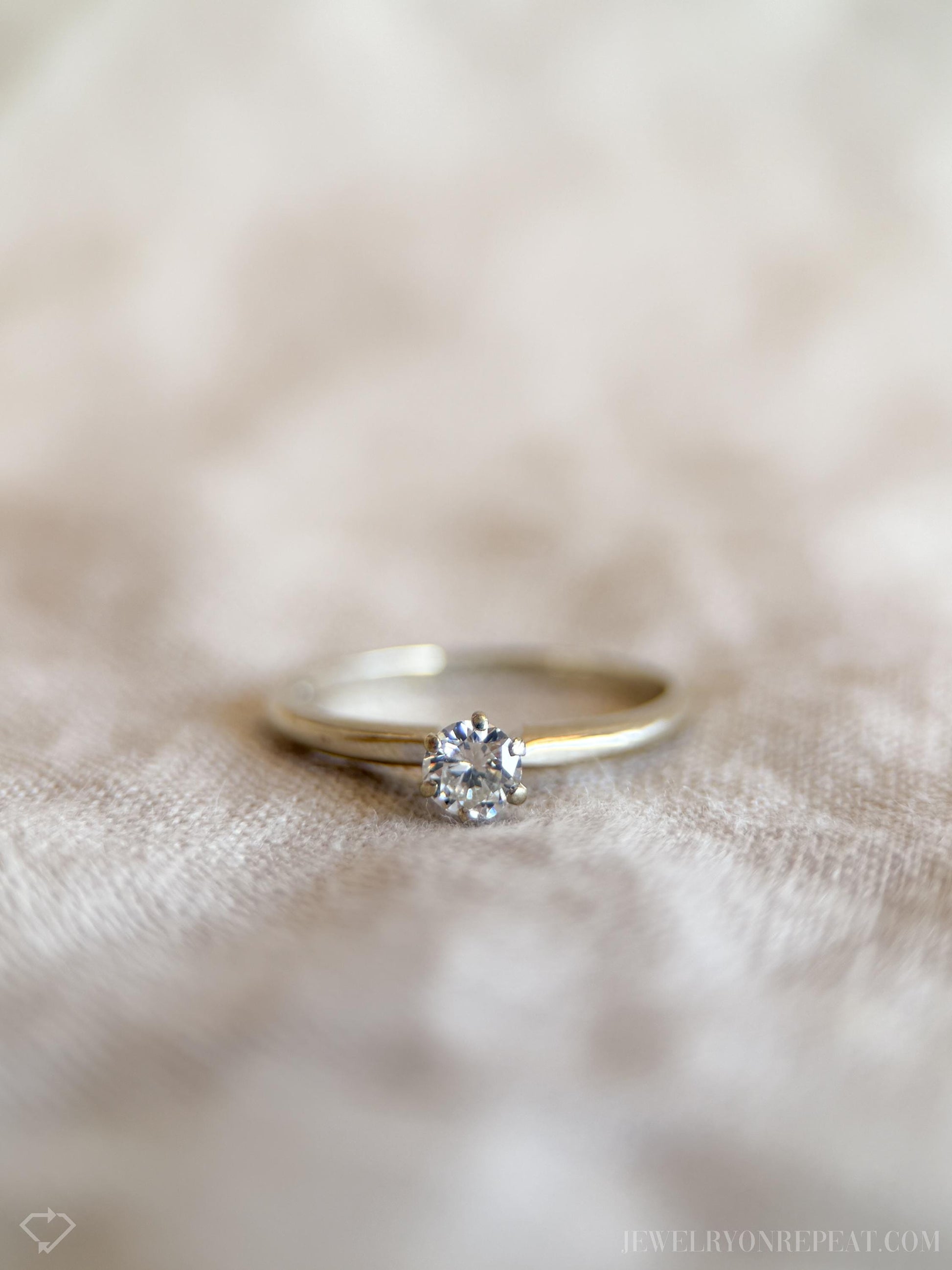 Vintage Diamond Engagement Ring, Round Cut, 14k White Gold, 1990s Solitaire Bridal Ring