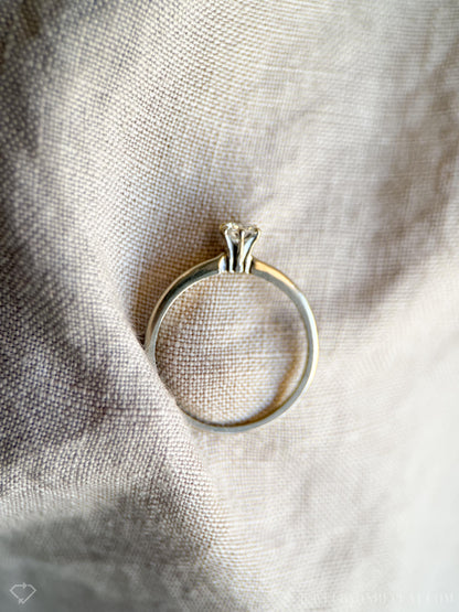Vintage Diamond Engagement Ring, Round Cut, 14k White Gold, 1990s Solitaire Bridal Ring