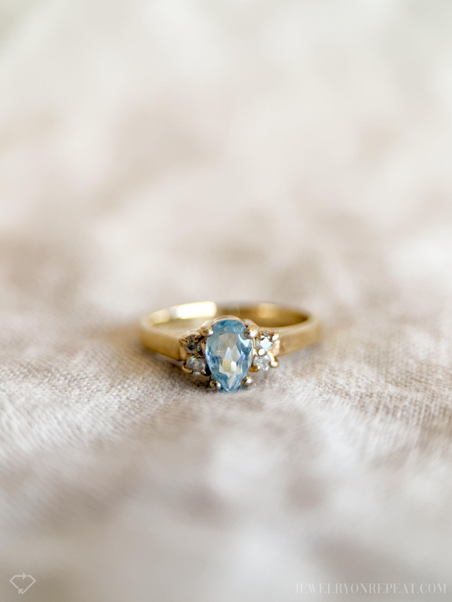 Vintage Blue Topaz and Diamond Engagement Ring, Pear Cut, 14k Gold, Alternative Bridal Ring
