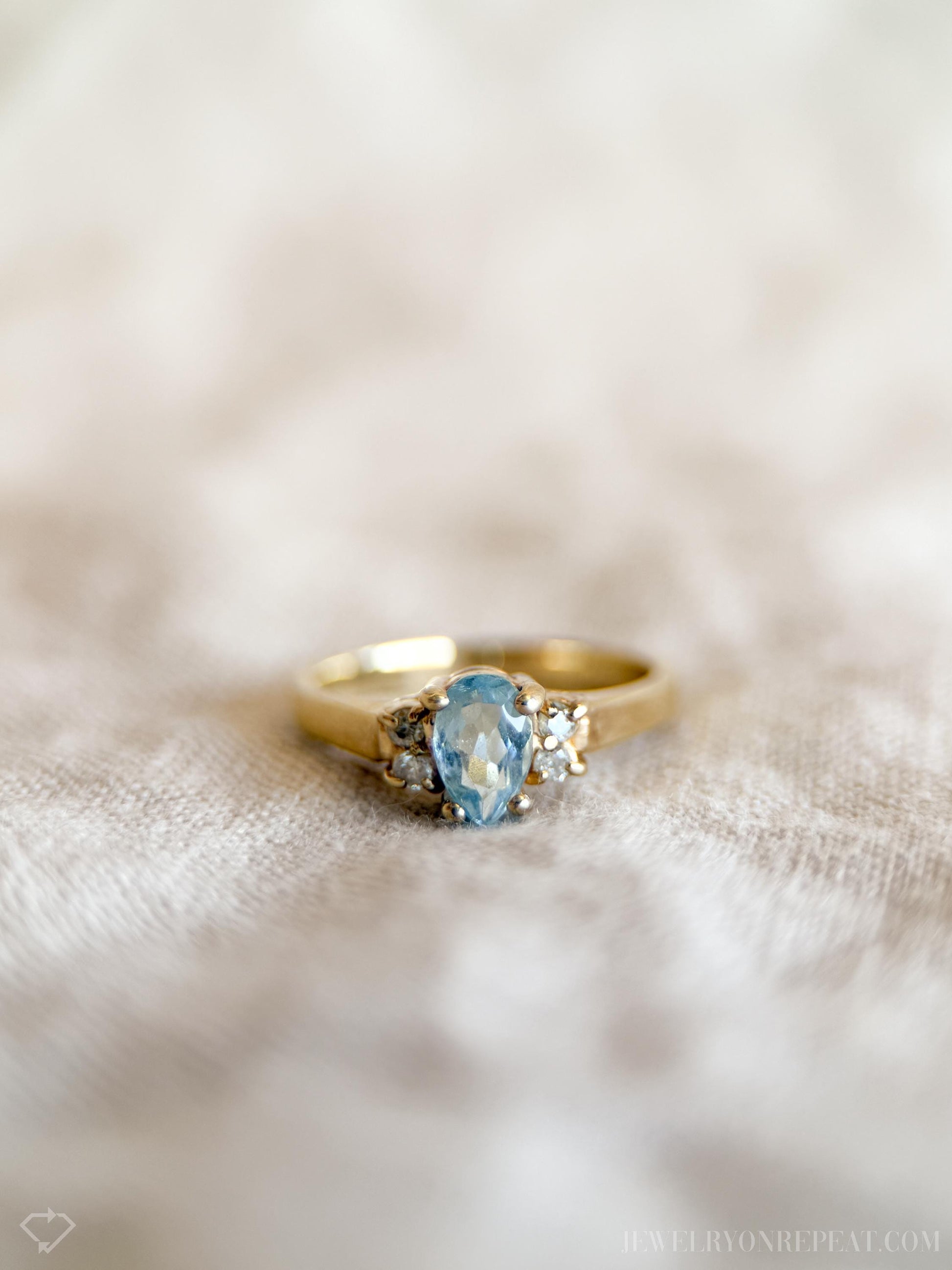 Vintage Blue Topaz and Diamond Engagement Ring, Pear Cut, 14k Gold, Alternative Bridal Ring