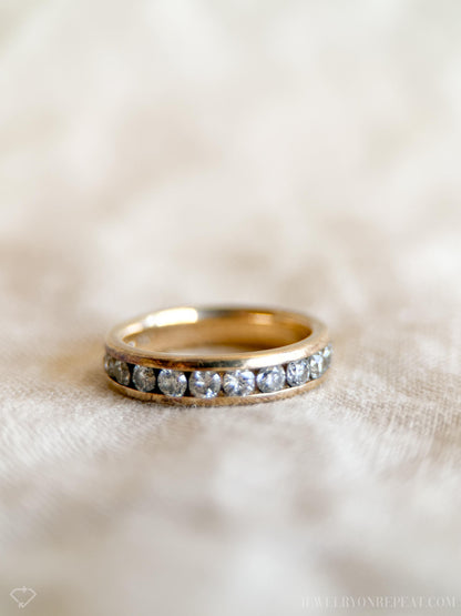 Vintage 1990s Diamond Channel Set Wedding Band, 14k Gold