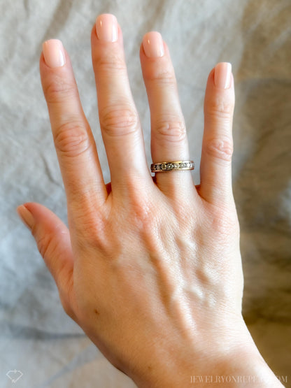 Vintage 1990s Diamond Channel Set Wedding Band, 14k Gold