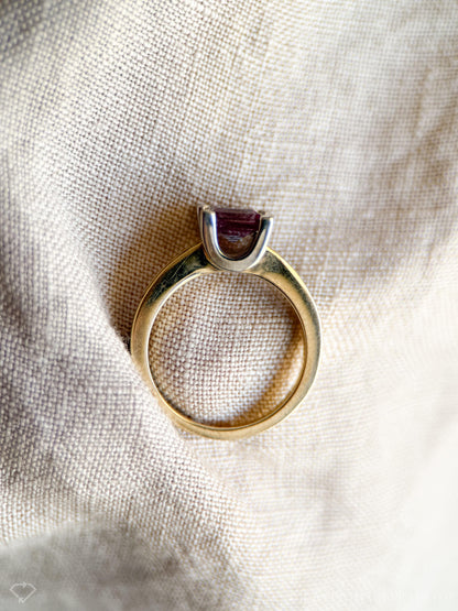 Vintage Alexandrite and Diamond Engagement Ring, Square Cut, 10k Gold Channel Alternative Bridal Ring