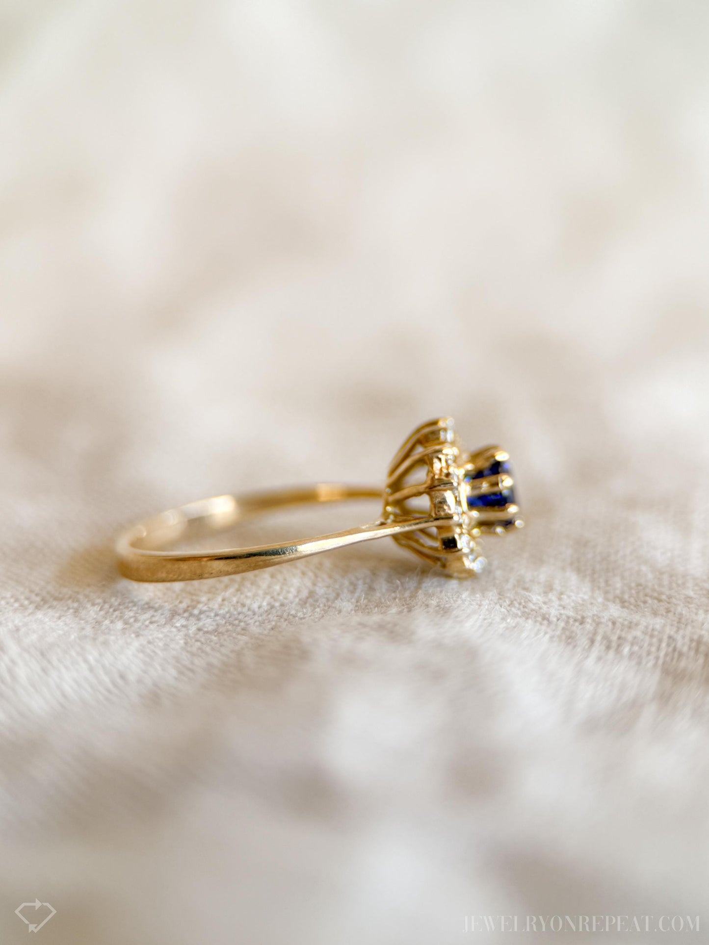 Vintage Sapphire and Diamond Halo Engagement Ring, Round Cut, 14k Gold, Bridal Ring