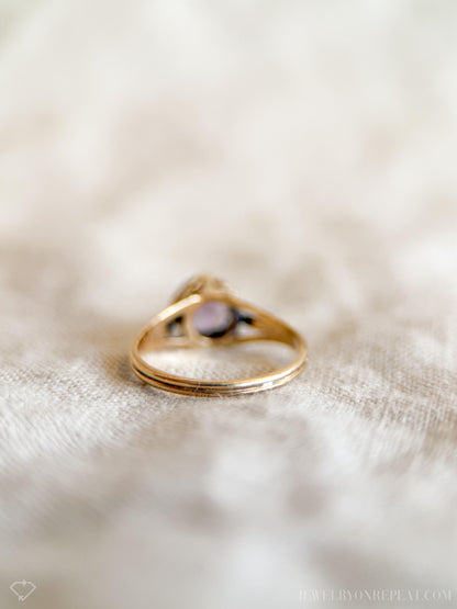 Vintage Amethyst Solitaire Ring, 14k Gold, Dainty Filigree February Birthstone Ring