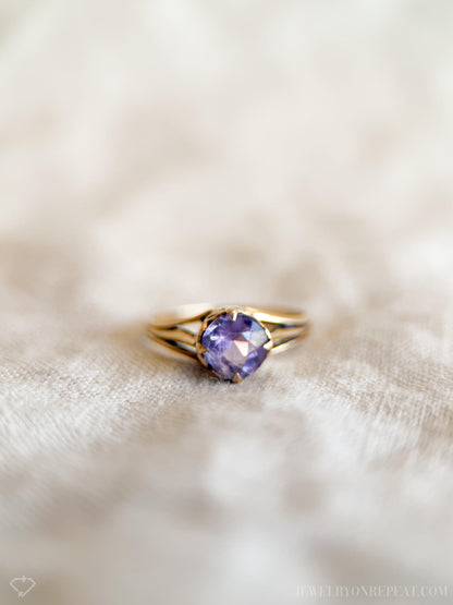 Vintage Amethyst Solitaire Ring, 14k Gold, Dainty Filigree February Birthstone Ring