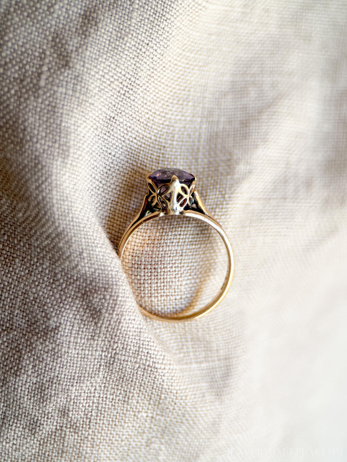 Vintage Amethyst Solitaire Ring, 14k Gold, Dainty Filigree February Birthstone Ring