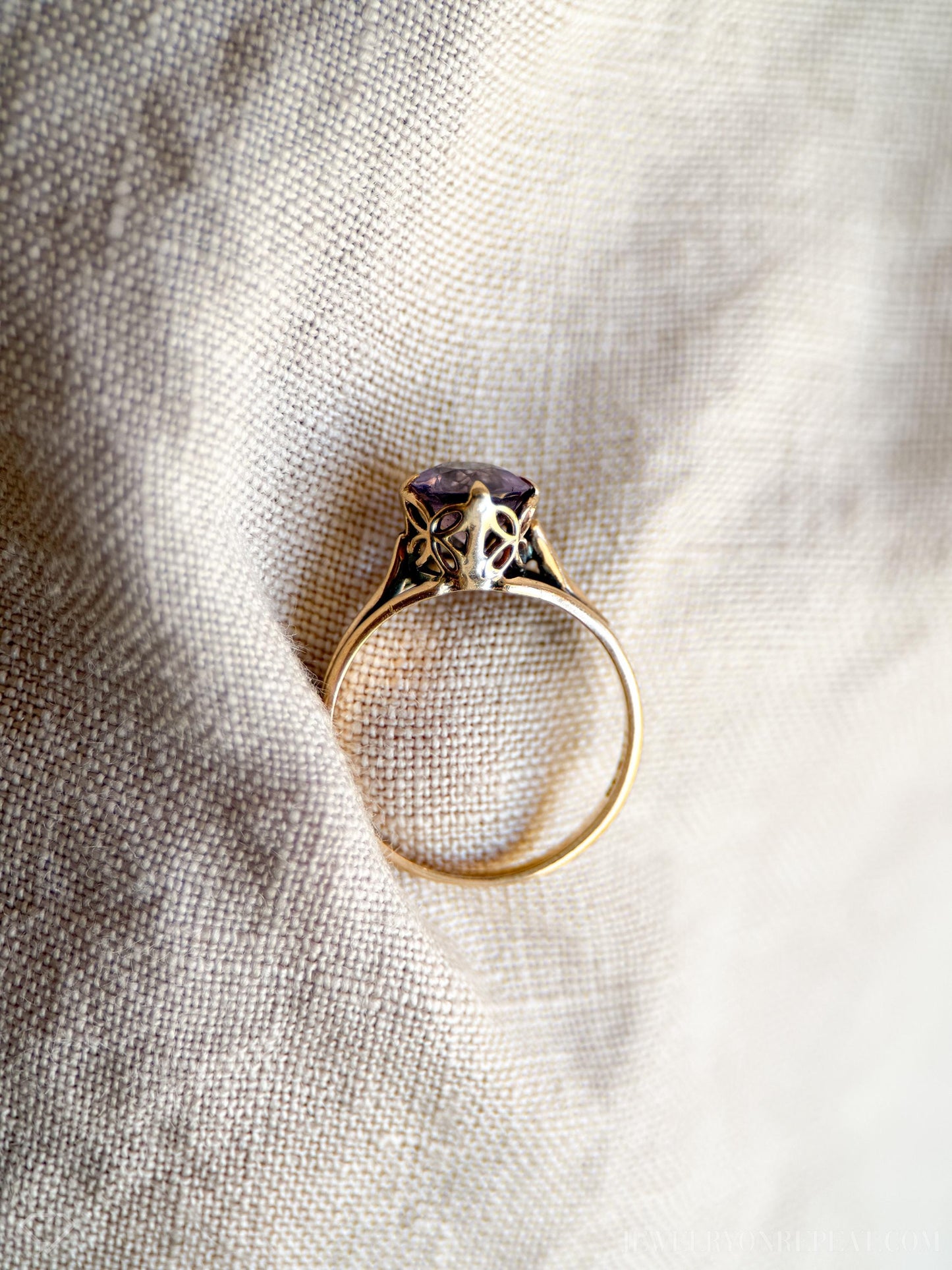 Vintage Amethyst Solitaire Ring, 14k Gold, Dainty Filigree February Birthstone Ring