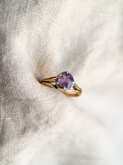 Vintage Amethyst Solitaire Ring, 14k Gold, Dainty Filigree February Birthstone Ring