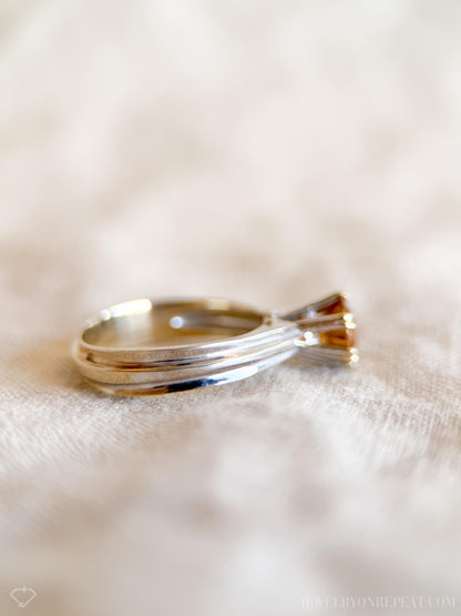 Vintage Yellow Garnet Engagement Ring, Round Cut, 14k White Gold, 1990s Solitaire Prong Setting