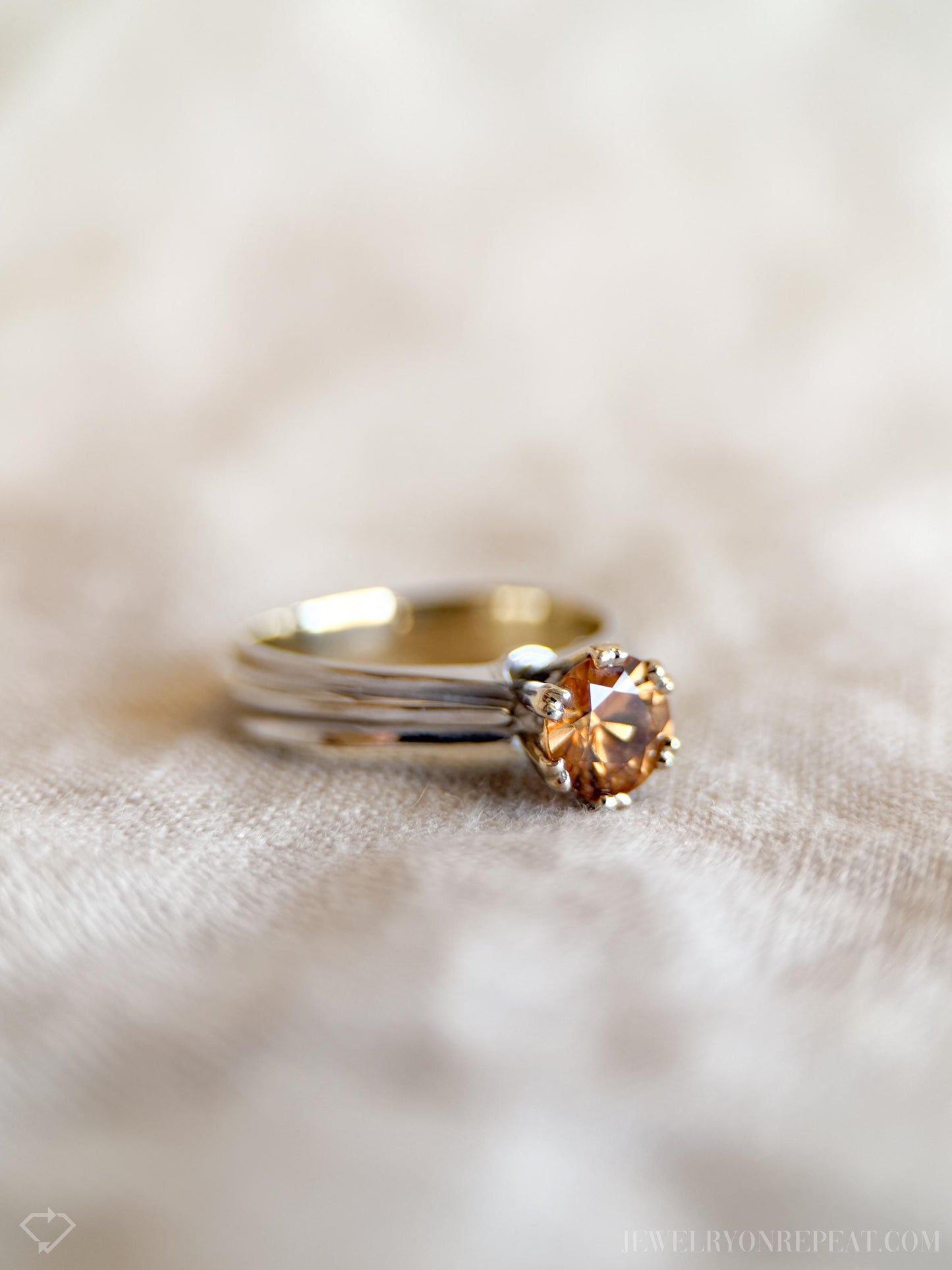 Vintage Yellow Garnet Engagement Ring, Round Cut, 14k White Gold, 1990s Solitaire Prong Setting