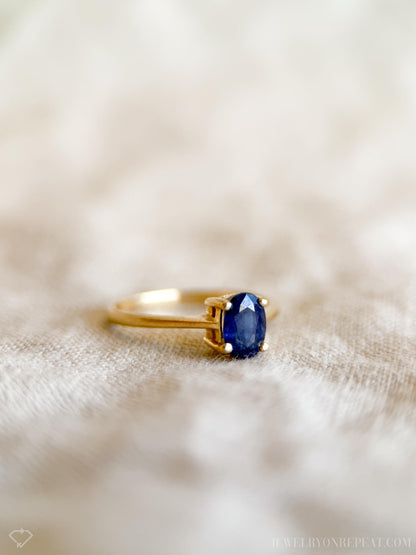 Vintage Sapphire Engagement Ring, Oval Cut, 14k Gold, Solitaire Gemstone Bridal Ring