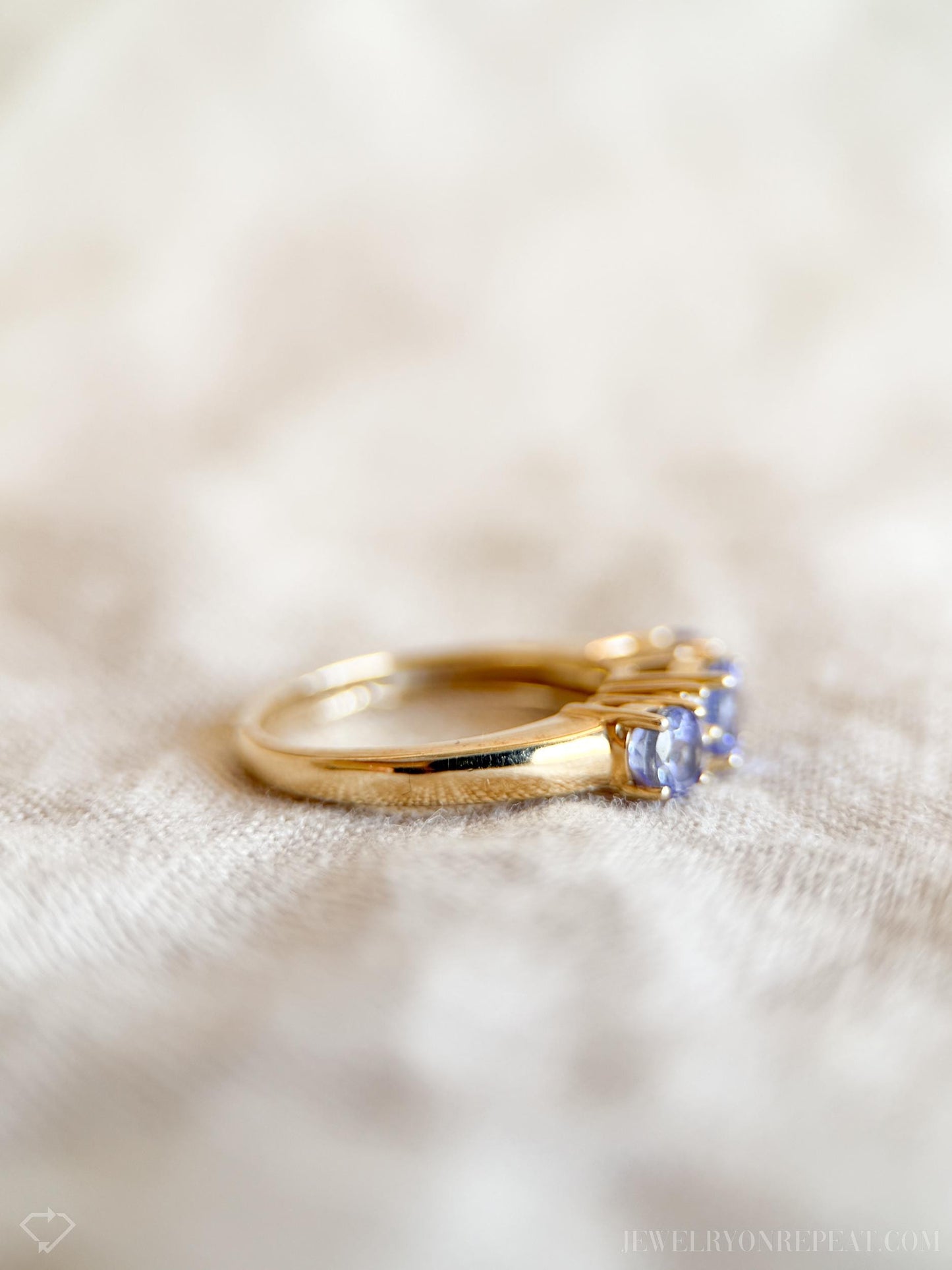 Vintage Tanzanite and Diamond Ring, 14k Gold, Prong Set Gemstone Band, Anniversary Ring