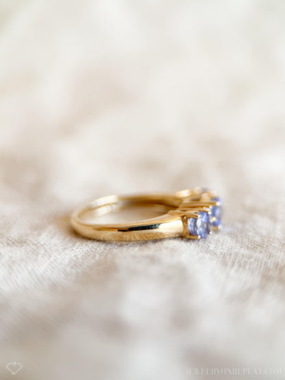 Vintage Tanzanite and Diamond Ring, 14k Gold, Prong Set Gemstone Band, Anniversary Ring