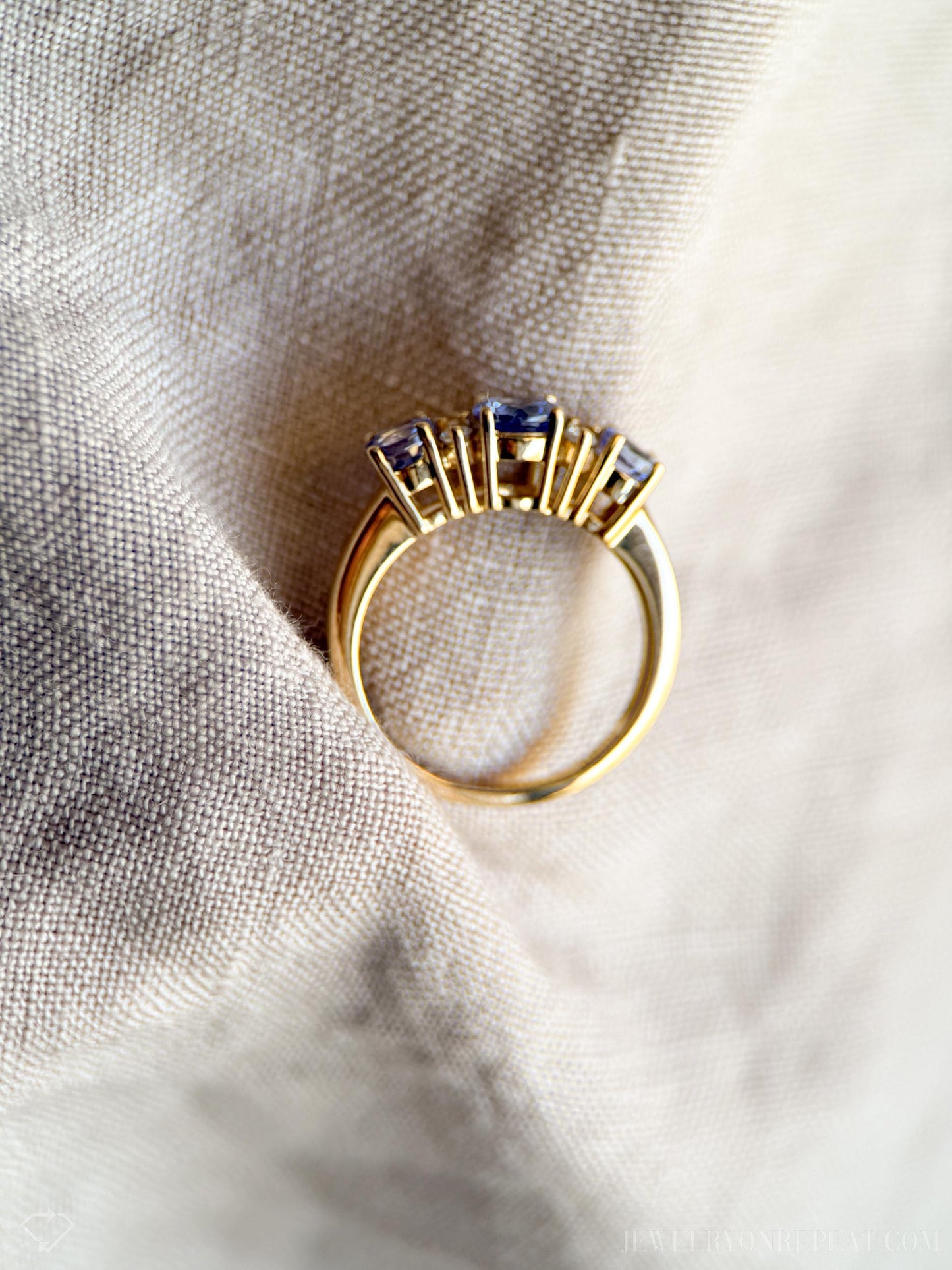 Vintage Tanzanite and Diamond Ring, 14k Gold, Prong Set Gemstone Band, Anniversary Ring