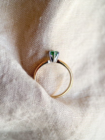 Vintage Emerald Engagement Ring, Oval Cut, 14k Gold, Solitaire Bridal Ring
