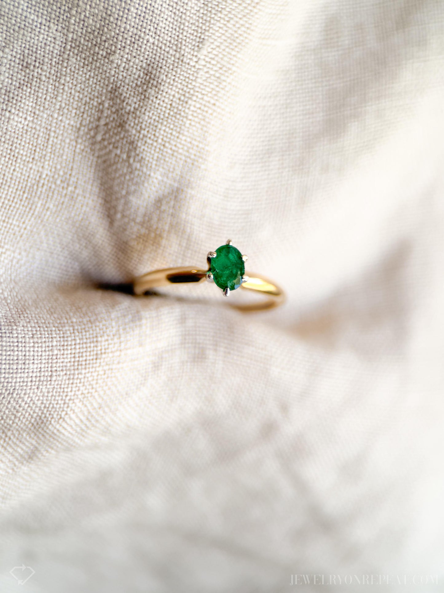 Vintage Emerald Engagement Ring, Oval Cut, 14k Gold, Solitaire Bridal Ring
