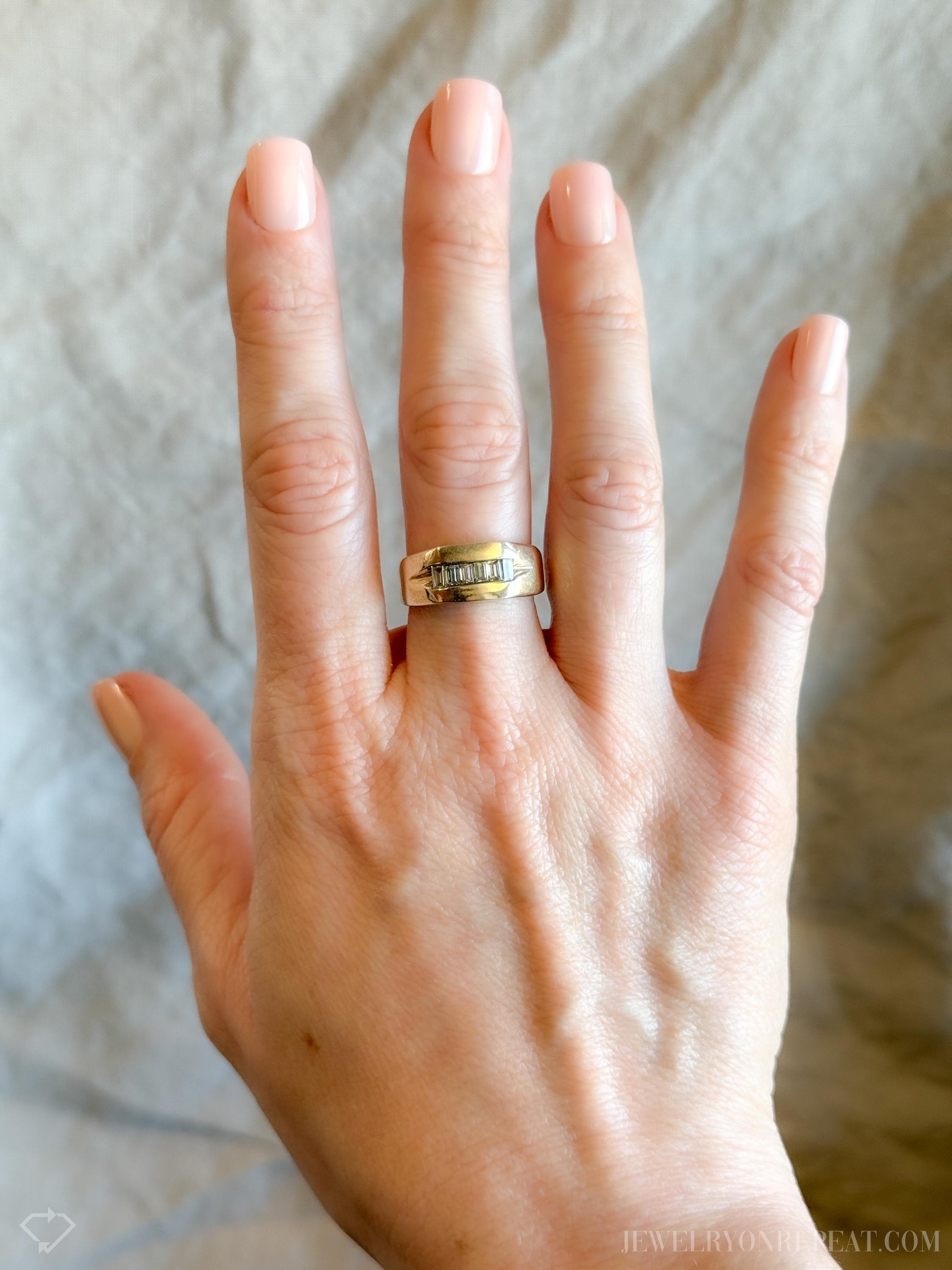 Vintage Baguette Diamond Channel Set Wedding Band in 14k Gold, Retro Jewelry from the 1990s - Timeless, Sustainable, @JewelryOnRepeat