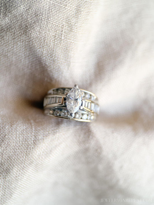 Vintage Marquise Cut Diamond Channel Set Engagement Ring in 14k White Gold, Retro 1990s Jewelry - Timeless, Sustainable, @JewelryOnRepeat