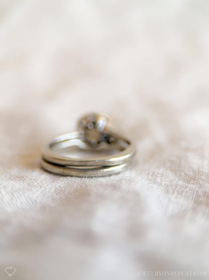 Vintage Diamond Engagement Ring, Round Cut, 14k White Gold, 1950s Mid-Century Swirl Bridal Ring