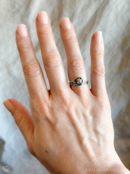 Vintage Diamond Engagement Ring, Round Cut, 14k White Gold, 1950s Mid-Century Swirl Bridal Ring