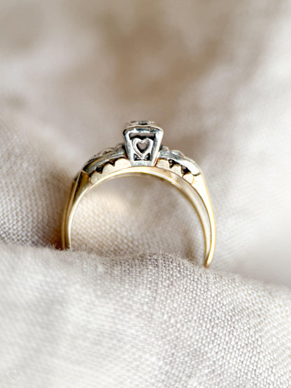 Antique Diamond Engagement & Wedding Ring, Round Cut, 14k Gold, 1920s Art Deco Bridal Set