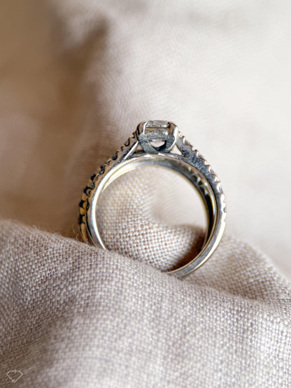 Vintage Diamond Engagement Ring & Wedding Band, Round Cut, 14k White Gold, Classic Bridal Set