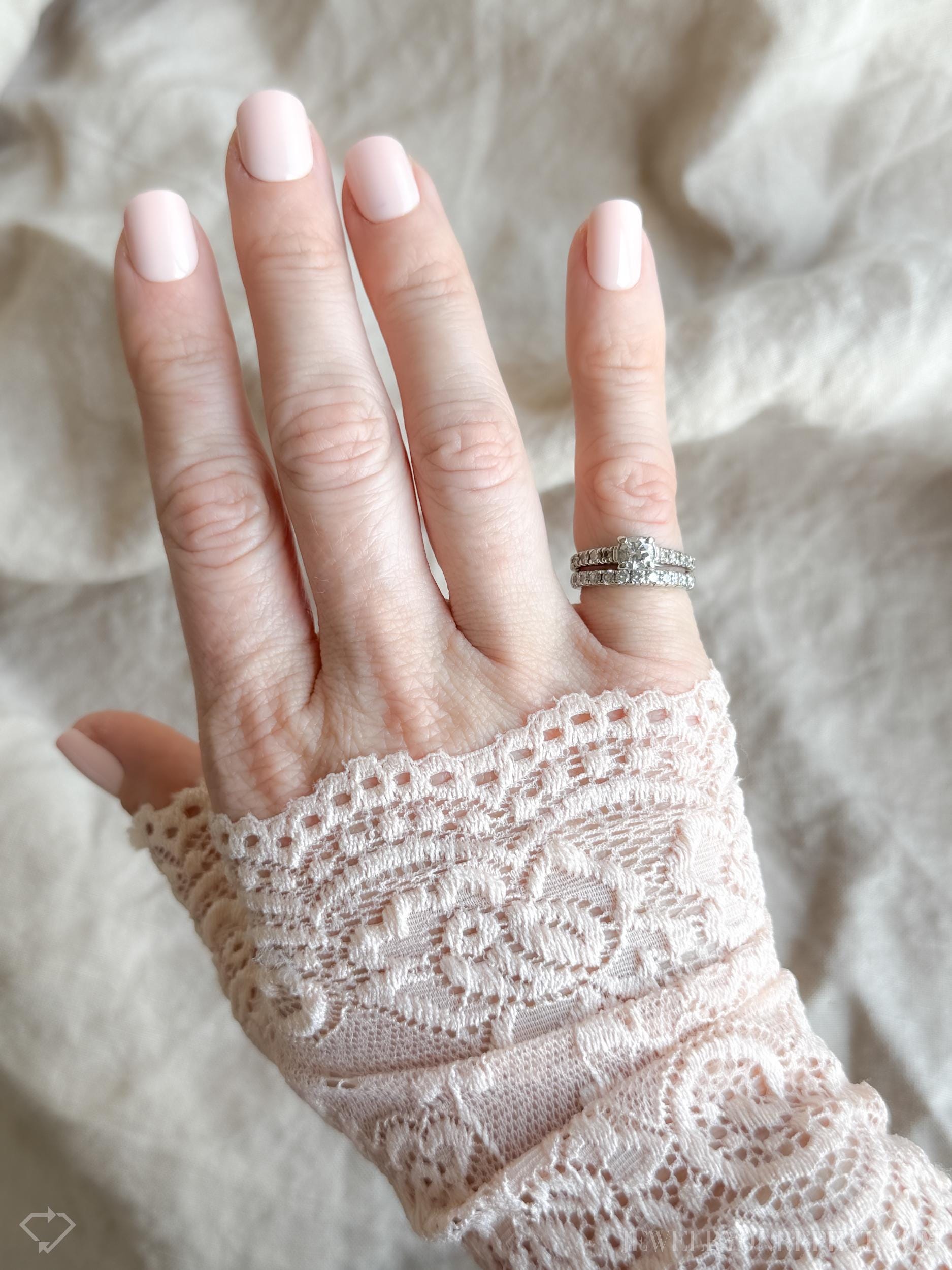 Vintage Diamond Engagement Ring and Wedding Band Set in 14k White Gold, Retro 1990s Jewelry - Timeless, Sustainable, @JewelryOnRepeat