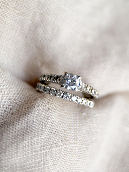 Vintage Diamond Engagement Ring and Wedding Band Set in 14k White Gold, Retro 1990s Jewelry - Timeless, Sustainable, @JewelryOnRepeat