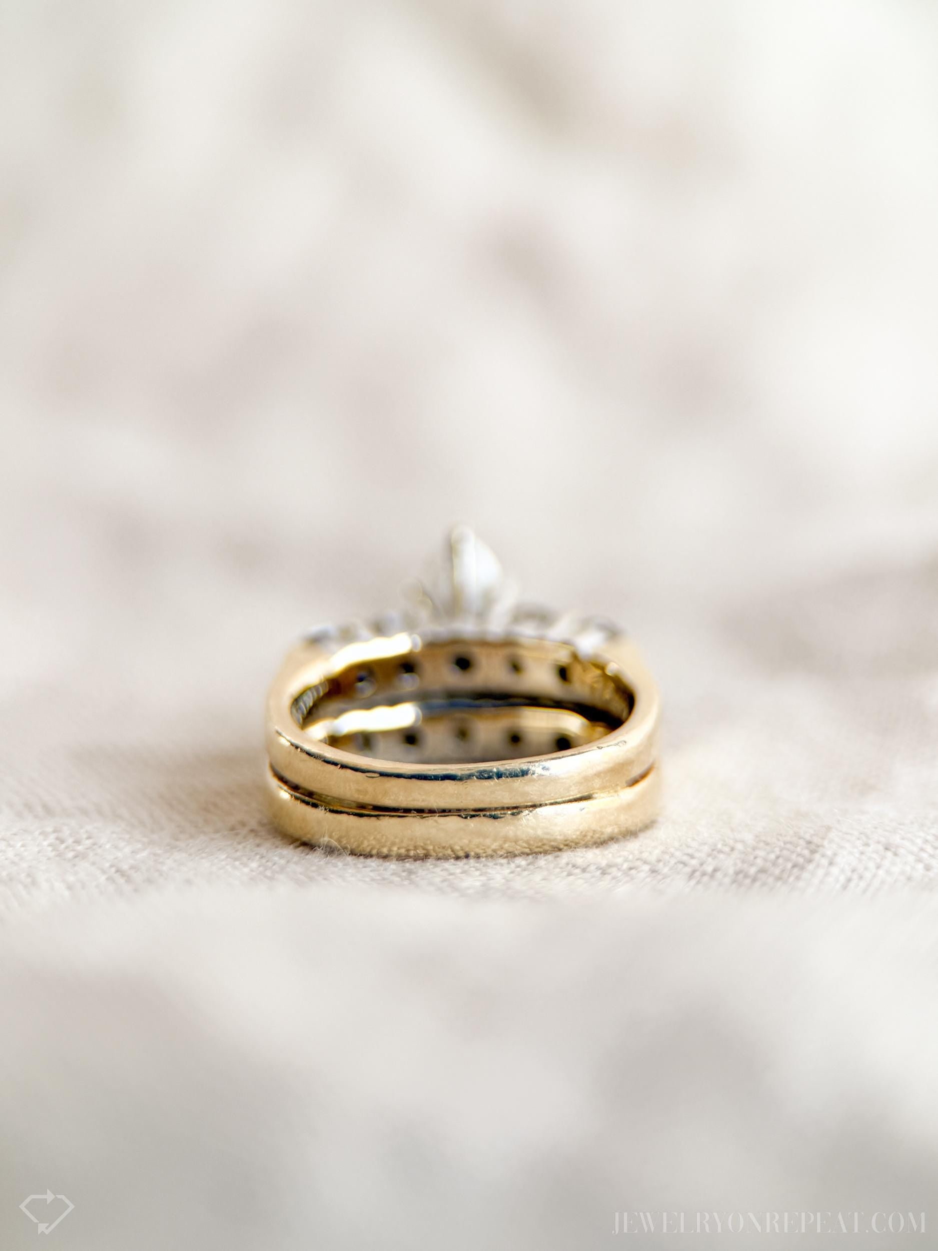 Vintage Diamond Engagement and Wedding Rings, Marquise Cut, 14k Gold, Classic Prong Bridal Set