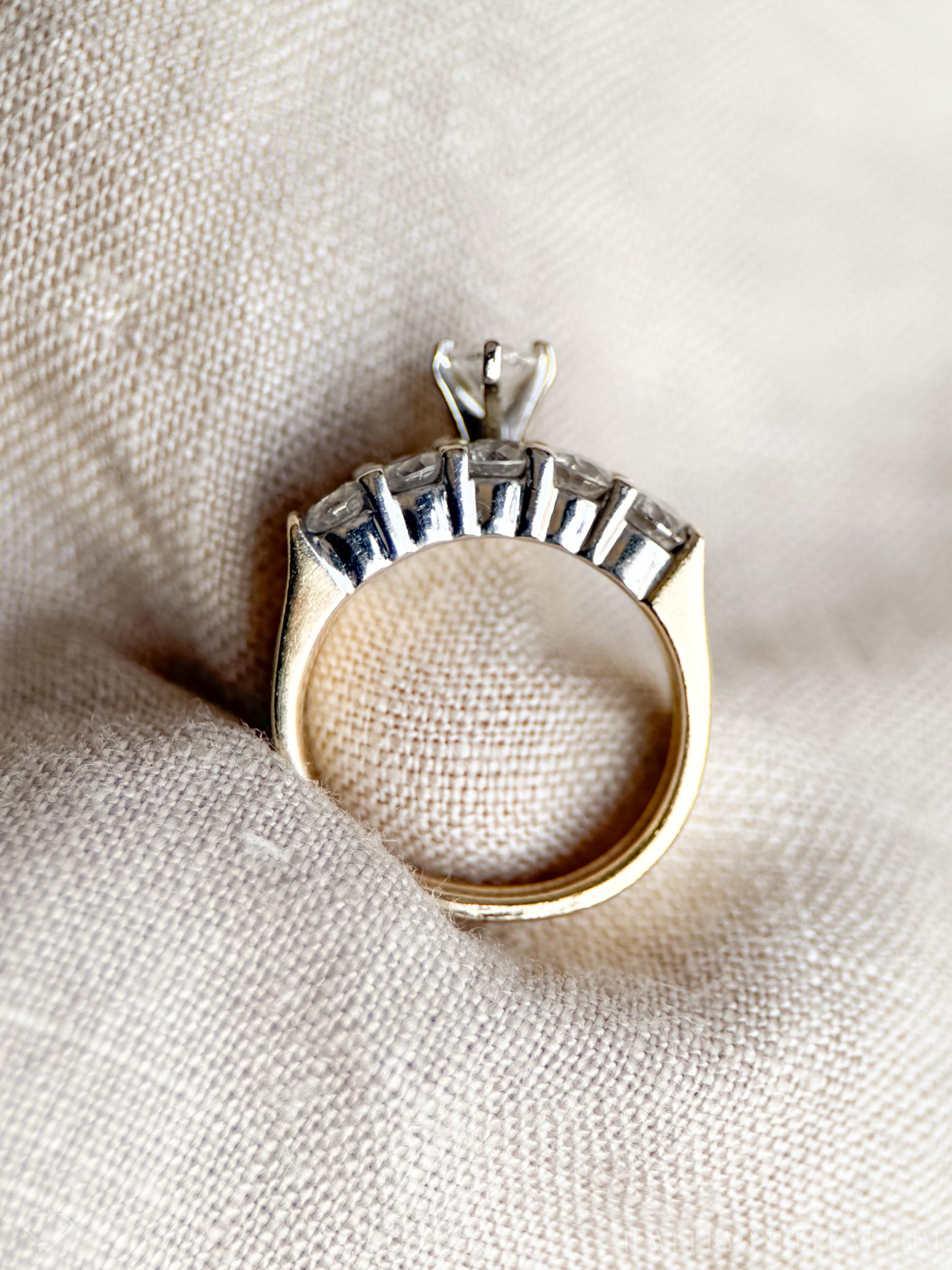 Vintage Diamond Engagement and Wedding Rings, Marquise Cut, 14k Gold, Classic Prong Bridal Set