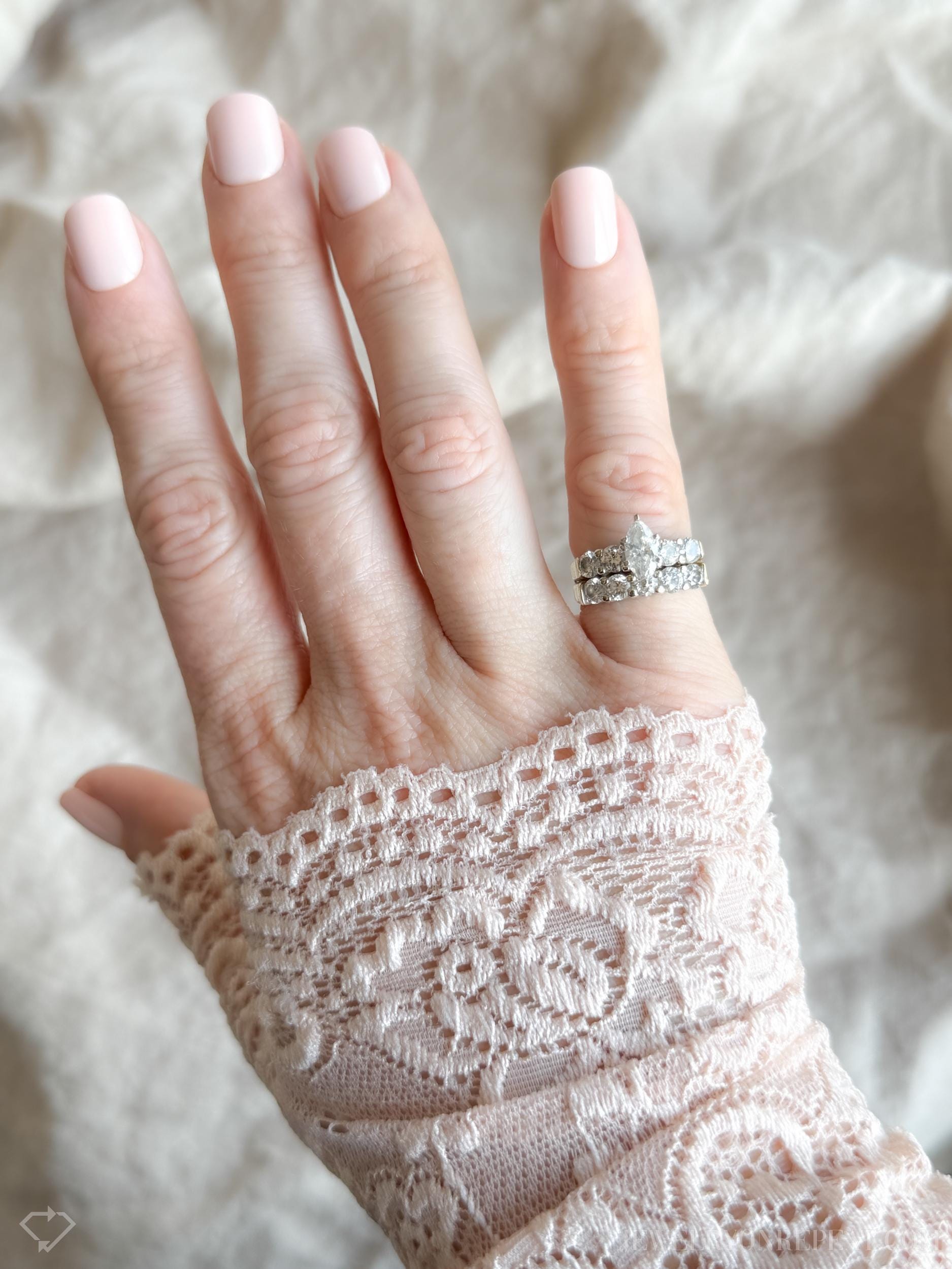 Vintage Diamond Bridal Set with Marquise Engagement Ring and Wedding Band in 14k Gold, Retro 1990s Jewelry - Sustainable, @JewelryOnRepeat