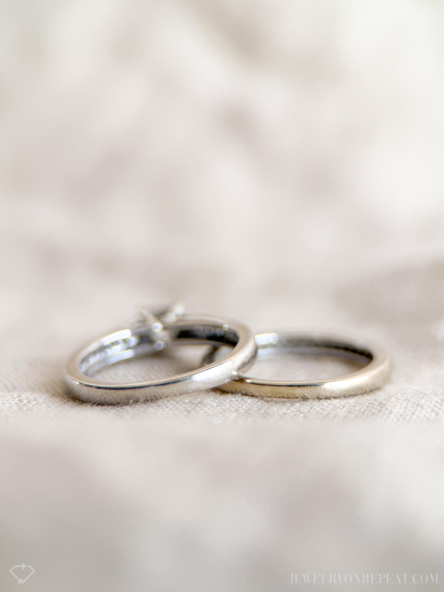 Vintage Diamond Engagement Ring and Wedding Band Set in 14k White Gold, Retro 1990s Jewelry - Timeless, Sustainable, @JewelryOnRepeat