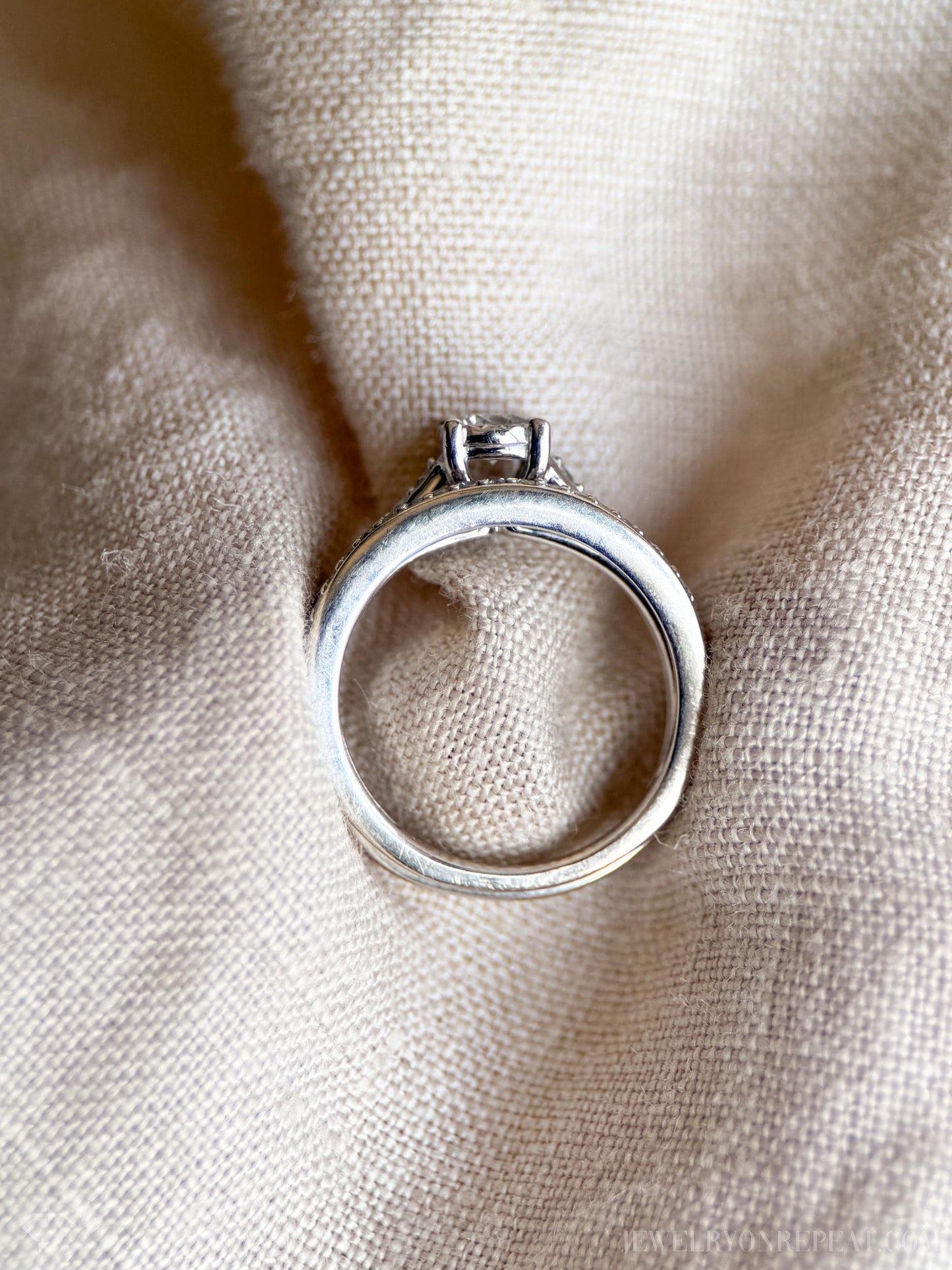 Vintage Diamond Engagement and Wedding Rings, Round Cut, 14k White Gold, Classic Bridal Set