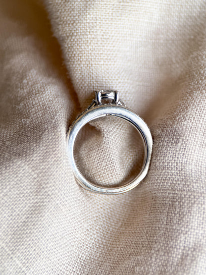 Vintage Diamond Engagement and Wedding Rings, Round Cut, 14k White Gold, Classic Bridal Set