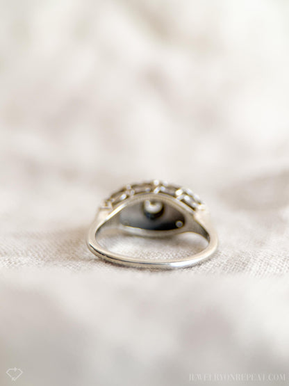 Vintage Diamond Engagement Ring, Round Cut, 14k White Gold, 1950s Art Nouveau Bridal Ring