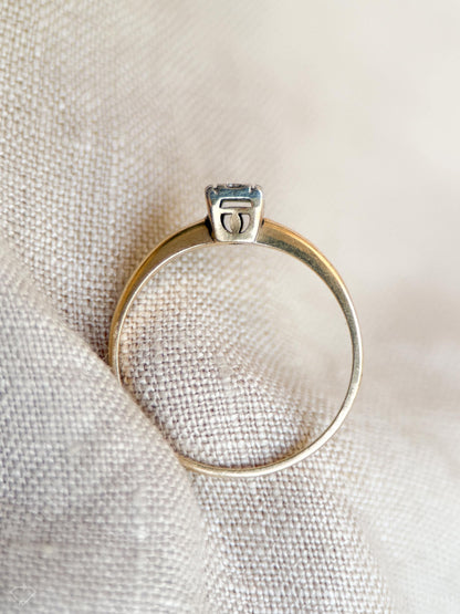 Vintage Diamond Engagement Ring, Round Cut, 14k Gold, 1950s Art Deco Bridal Ring