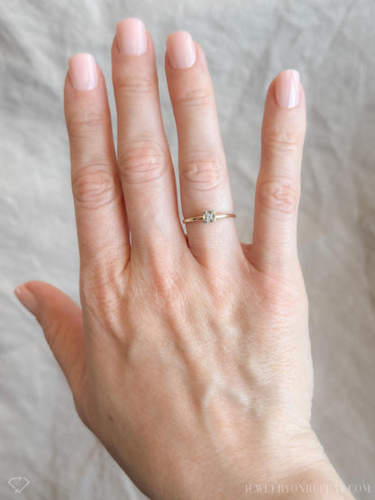 Vintage Diamond Engagement Ring, Round Cut, 14k Gold, 1950s Art Deco Bridal Ring