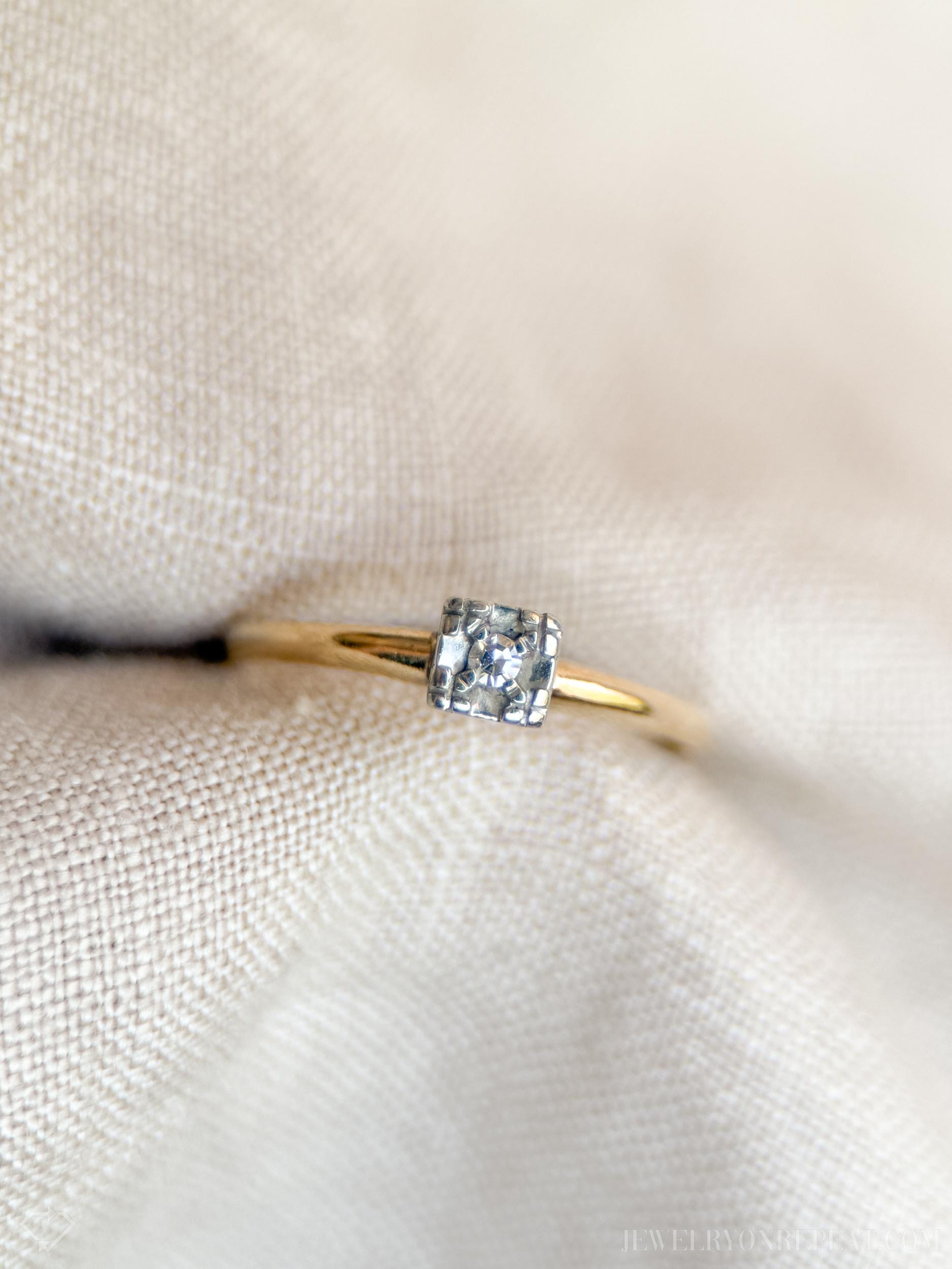 Vintage Diamond Solitaire Engagement Ring in 14k Gold, Antique Jewelry from the 1950s - Timeless, Sustainable, @JewelryOnRepeat