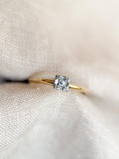 Vintage Diamond Engagement Ring, Round Cut, 14k Gold, 1950s Art Deco Bridal Ring