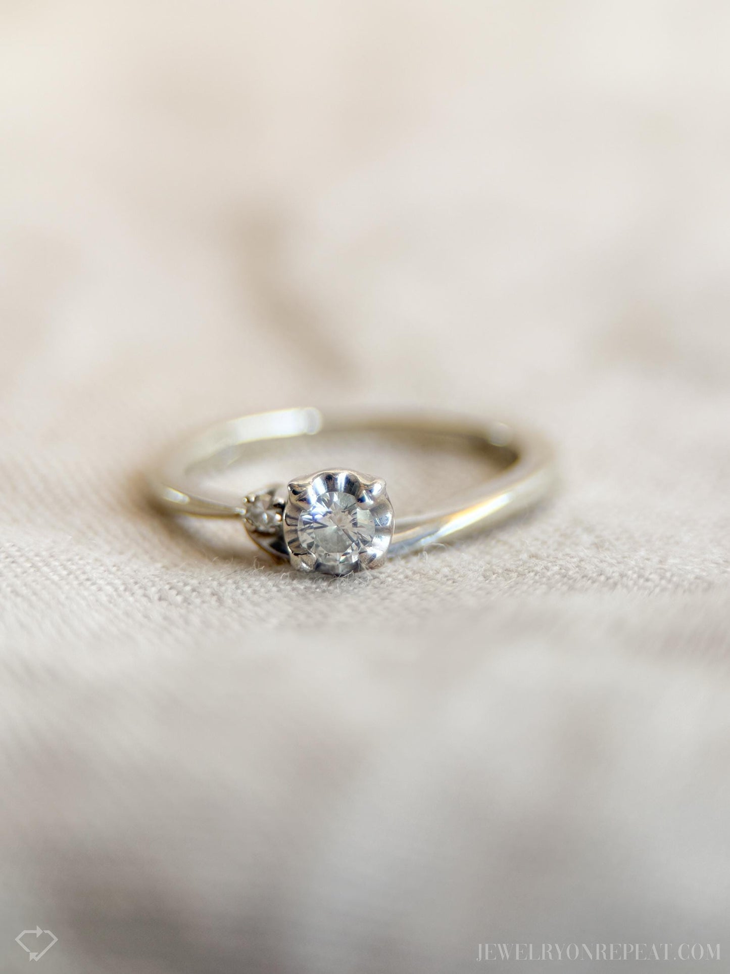 Vintage Diamond Art Deco Engagement Ring in 14k White Gold, Antique 1960s Jewelry - Timeless, Sustainable, @JewelryOnRepeat