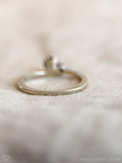Vintage Diamond Engagement Ring, Round Cut, 14k White Gold, 1960s Asymmetrical Mid-Century Design