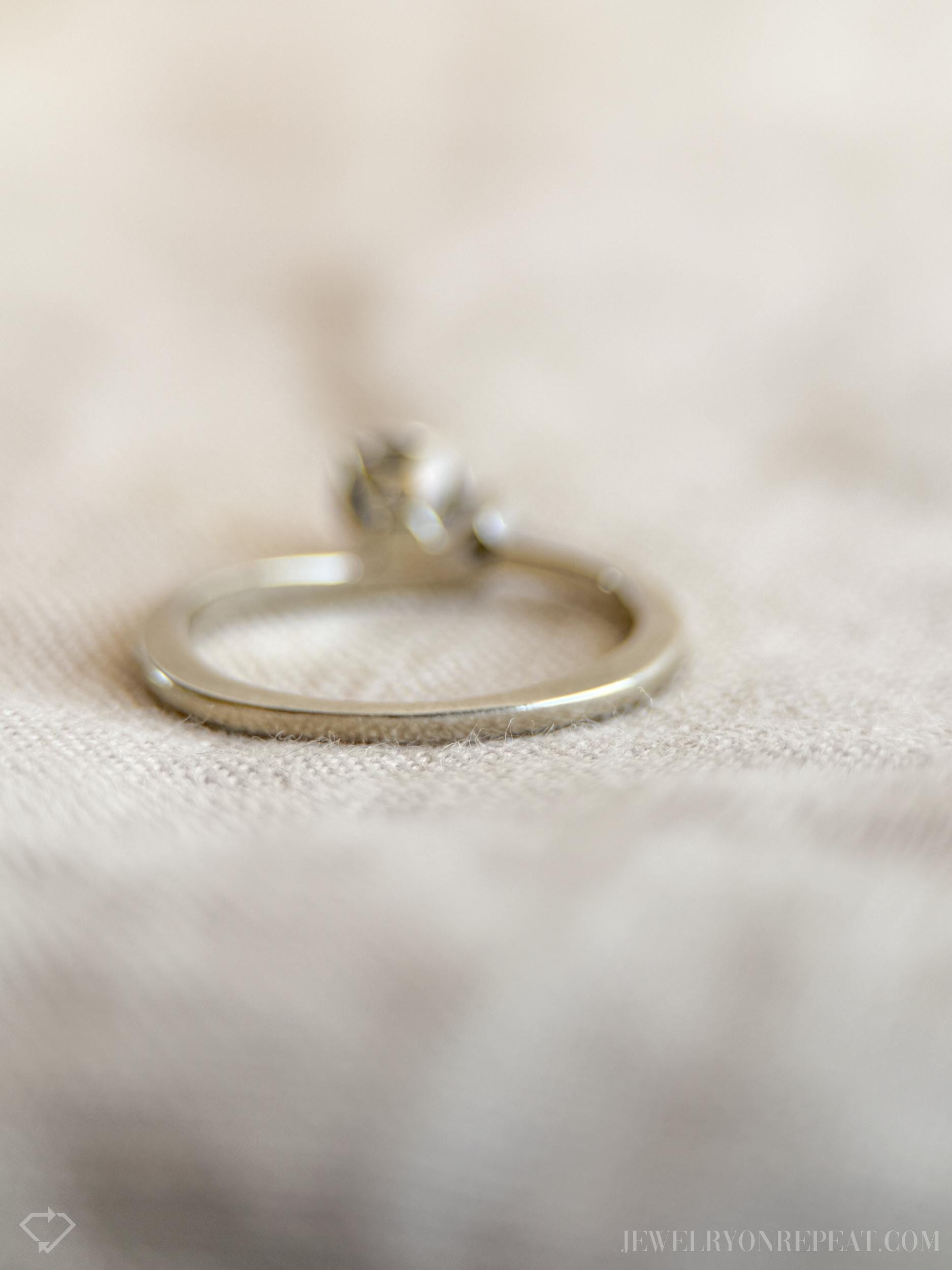Vintage Diamond Engagement Ring, Round Cut, 14k White Gold, 1960s Asymmetrical Mid-Century Design